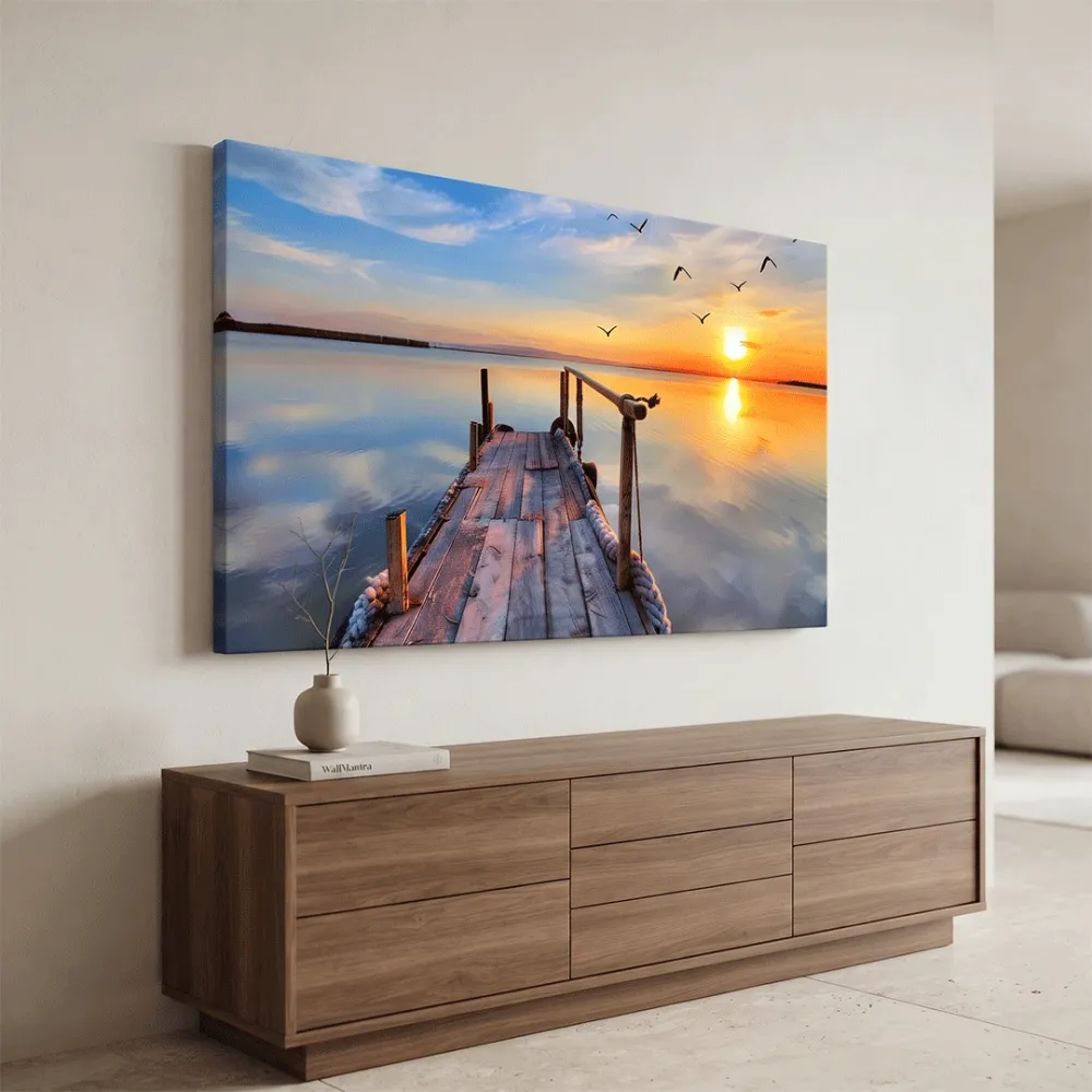 Beach Sunset Ocean Scenery Canvas Wall Painting With Frame