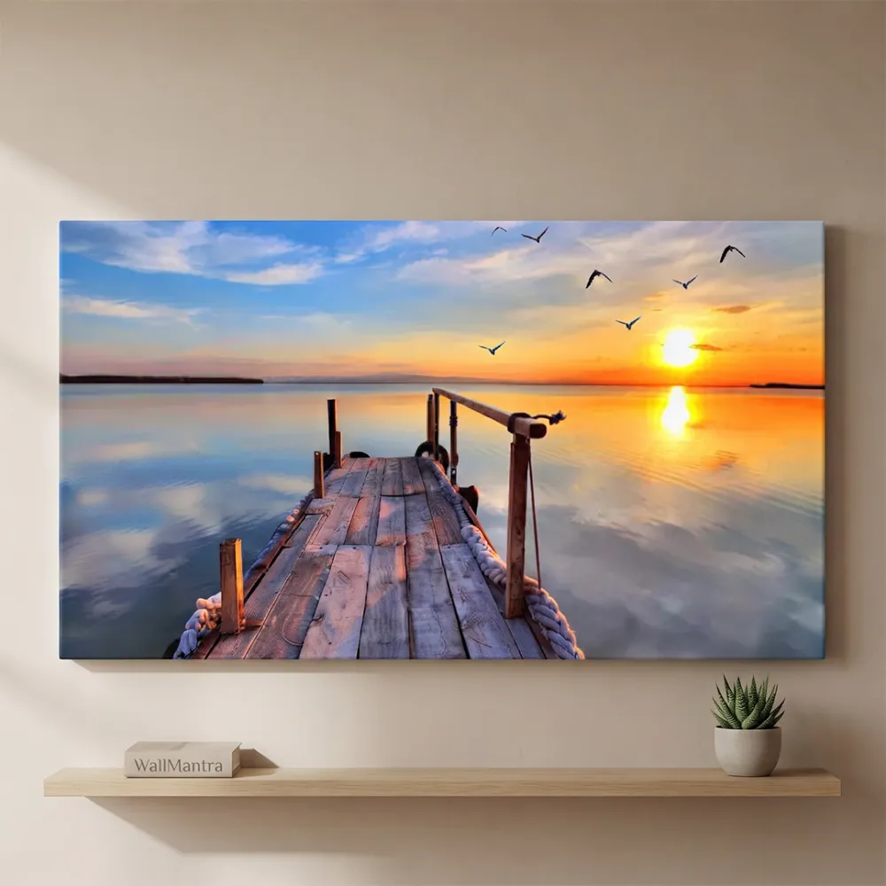 Beach Sunset Ocean Scenery Canvas Wall Painting With Frame