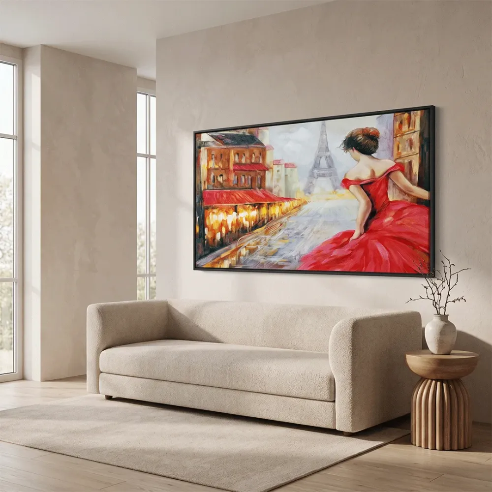 Beautiful Girl in Red Dress Canvas Painting With Frame