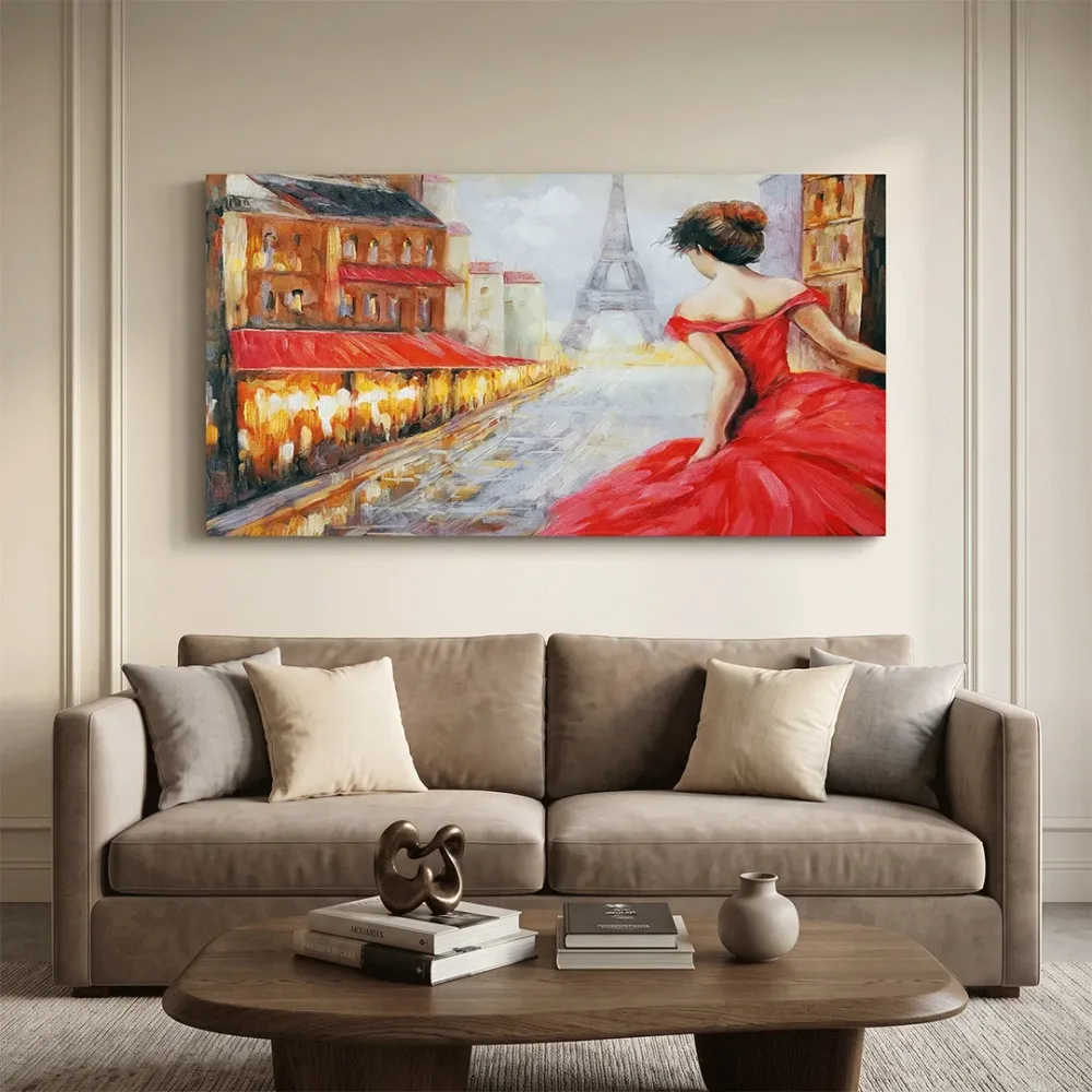 Beautiful Girl in Red Dress Canvas Painting With Frame