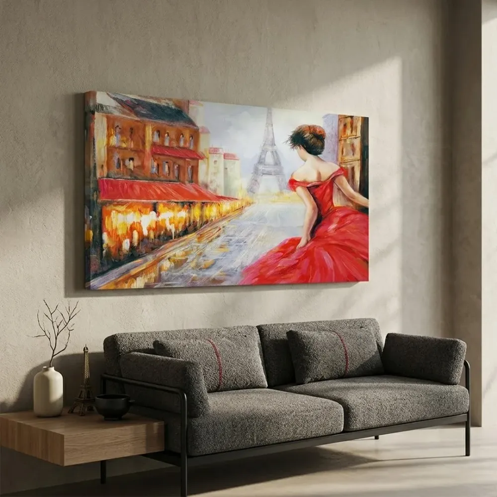 Beautiful Girl in Red Dress Canvas Painting With Frame