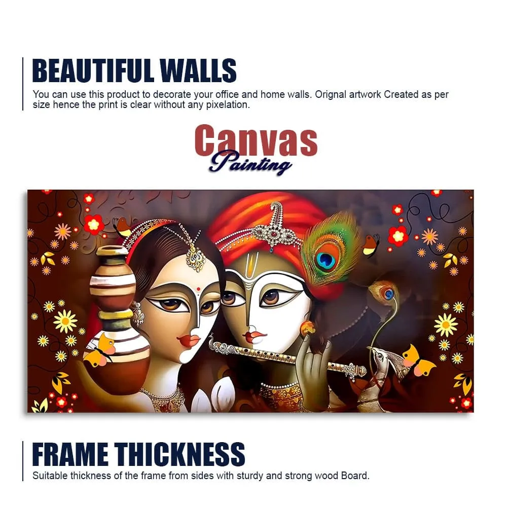 Sacred Harmony of Radha Krishna Faces Canvas Wall Painting With Frame