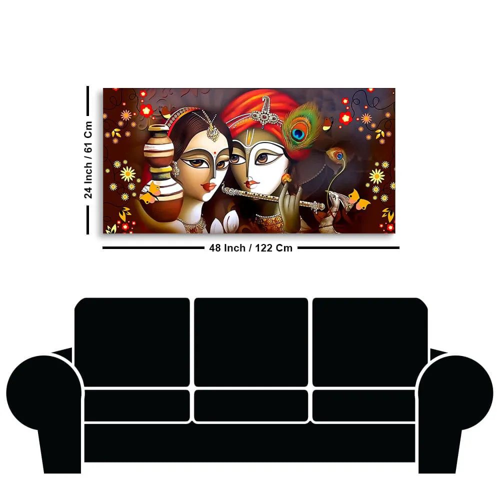 Sacred Harmony of Radha Krishna Faces Canvas Wall Painting With Frame