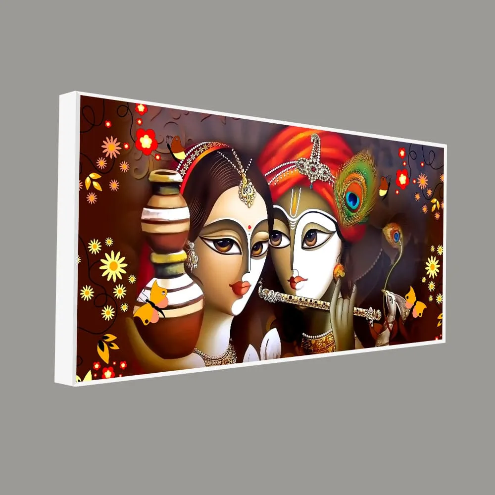 Sacred Harmony of Radha Krishna Faces Canvas Wall Painting With Frame