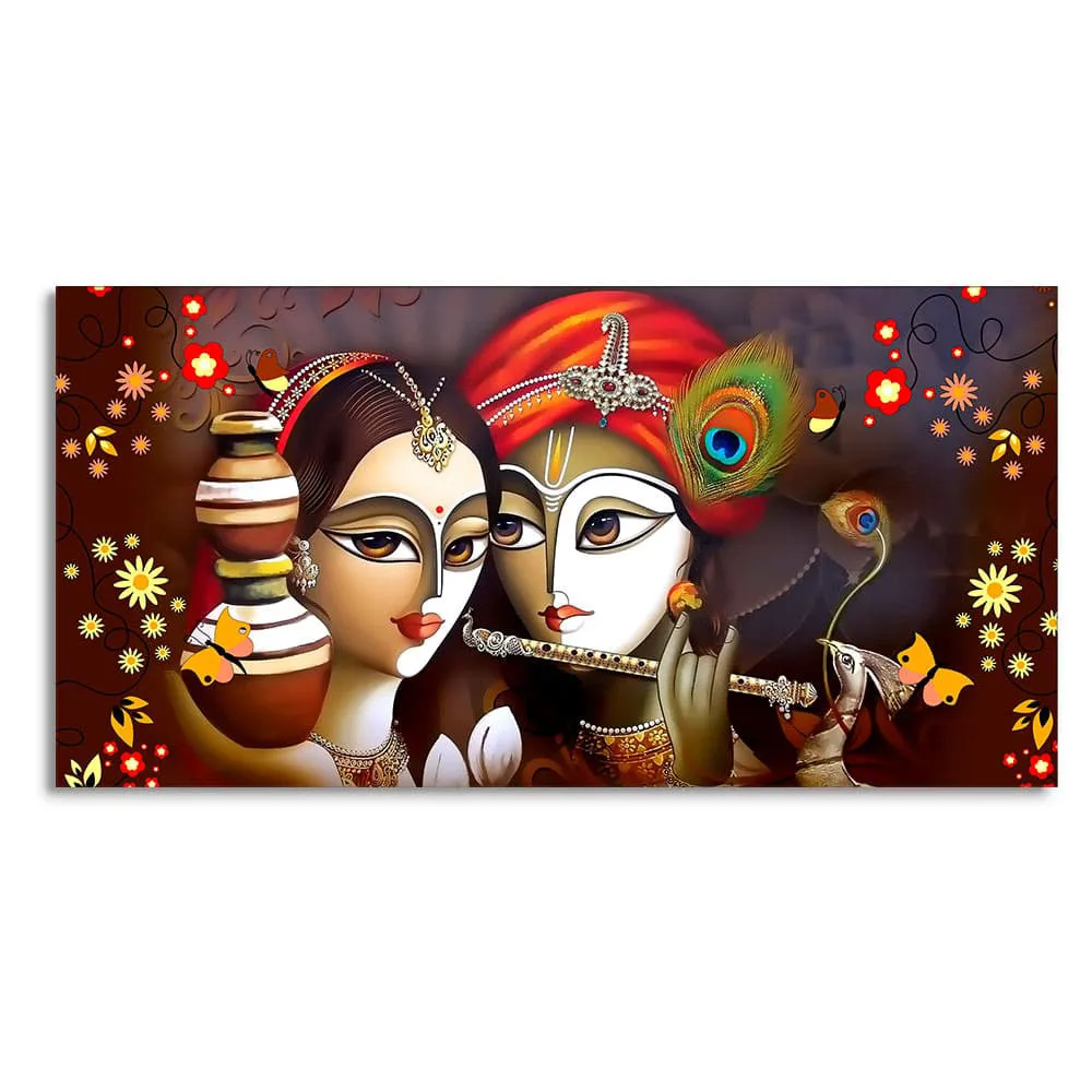Sacred Harmony of Radha Krishna Faces Canvas Wall Painting With Frame