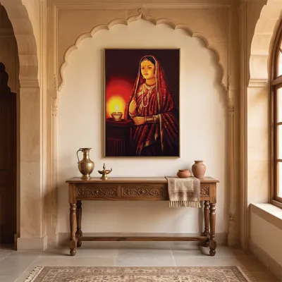 Beautiful Rajasthani Lady Painting / Canvas Printed Painting Stretched on Wooden Bars