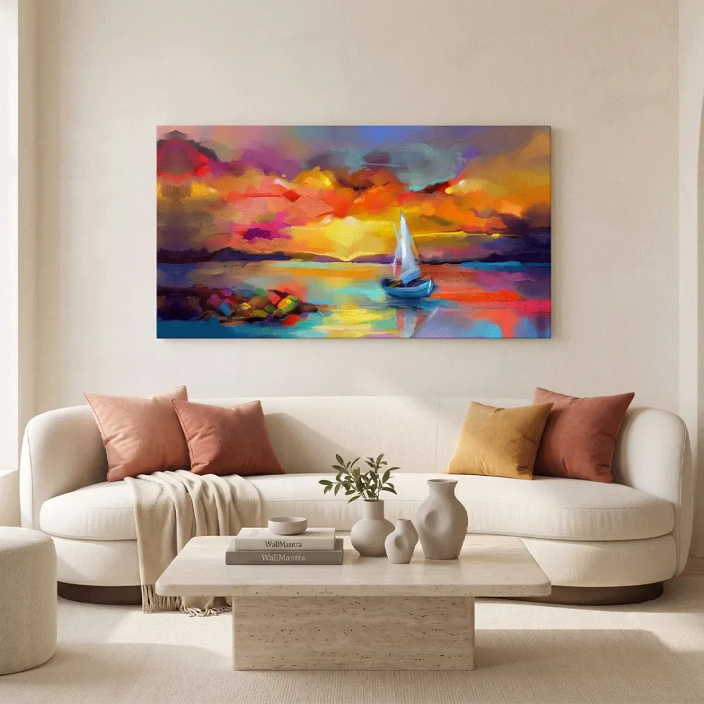 Beautiful Ship in the Sea Abstract Scenery Canvas Wall Painting With Frame