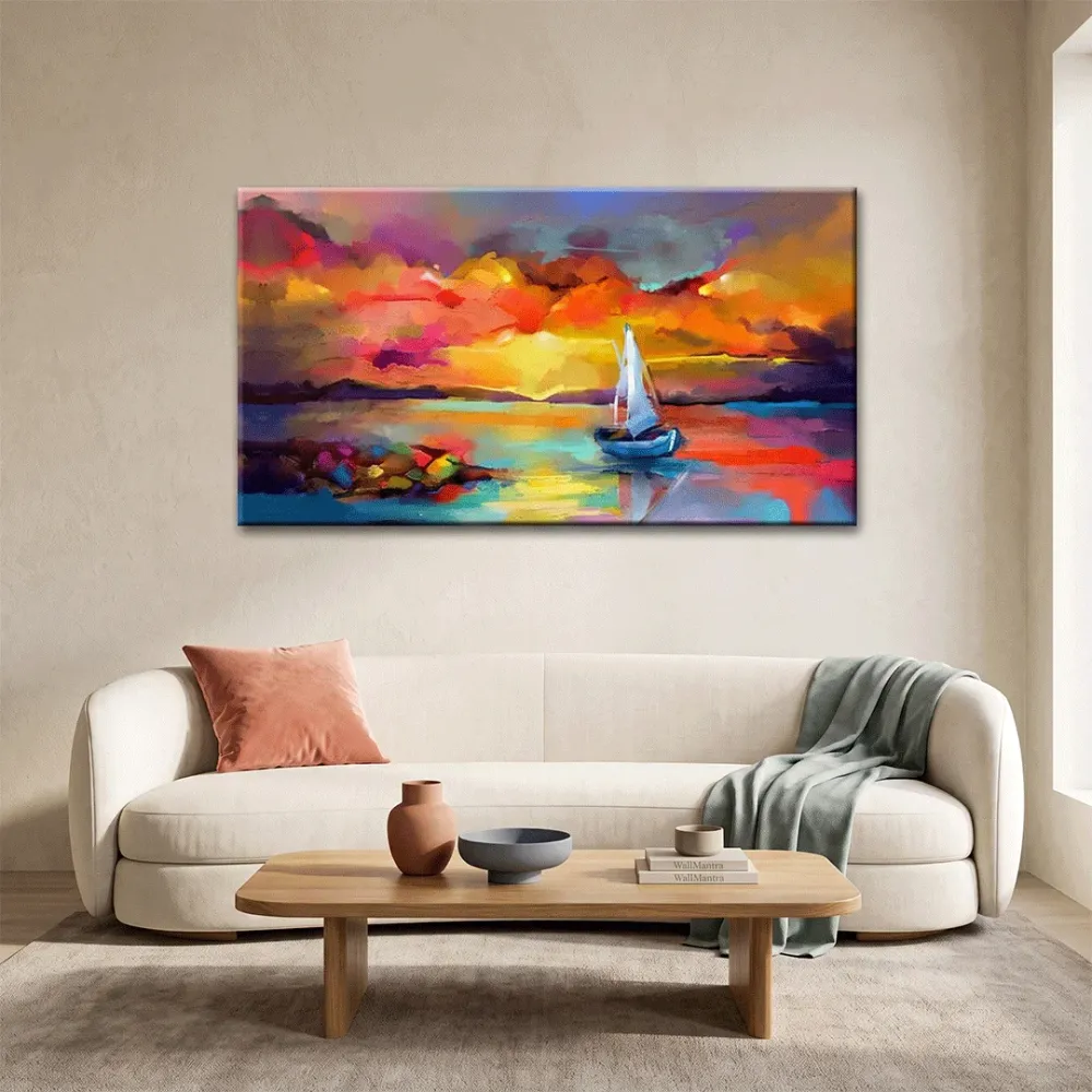 Beautiful Ship in the Sea Abstract Scenery Canvas Wall Painting With Frame