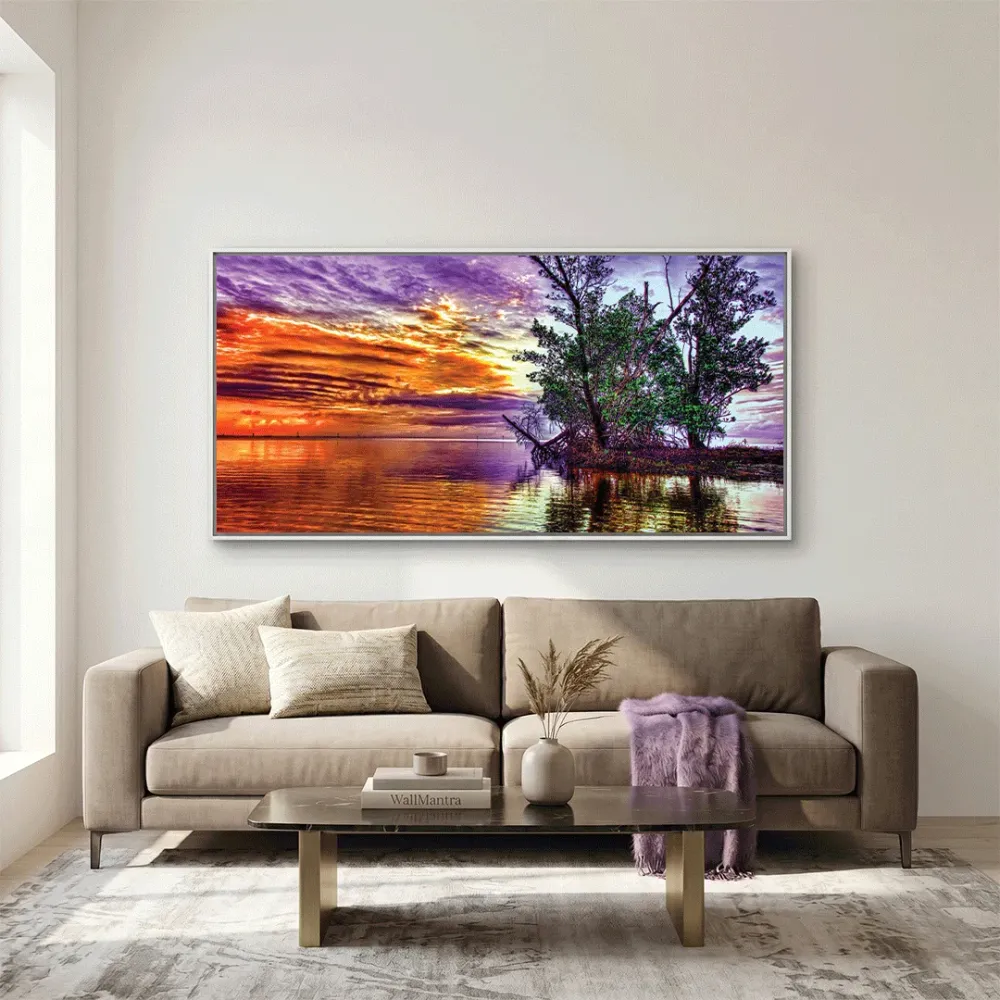 Beautiful Tree and River Scenery Canvas  Wall Hanging With Frame