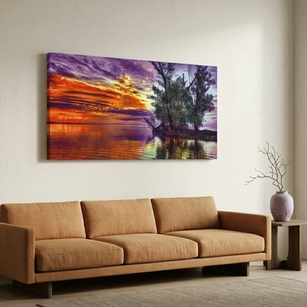Beautiful Tree and River Scenery Canvas  Wall Hanging With Frame