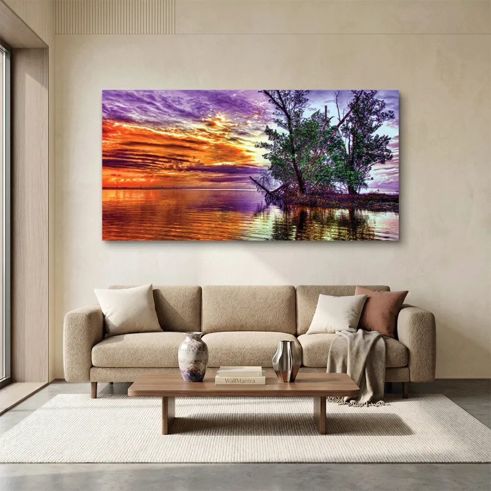 Beautiful Tree and River Scenery Canvas  Wall Hanging With Frame