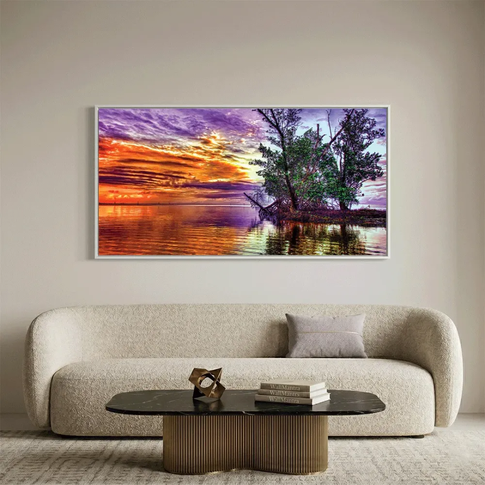 Beautiful Tree and River Scenery Canvas  Wall Hanging With Frame