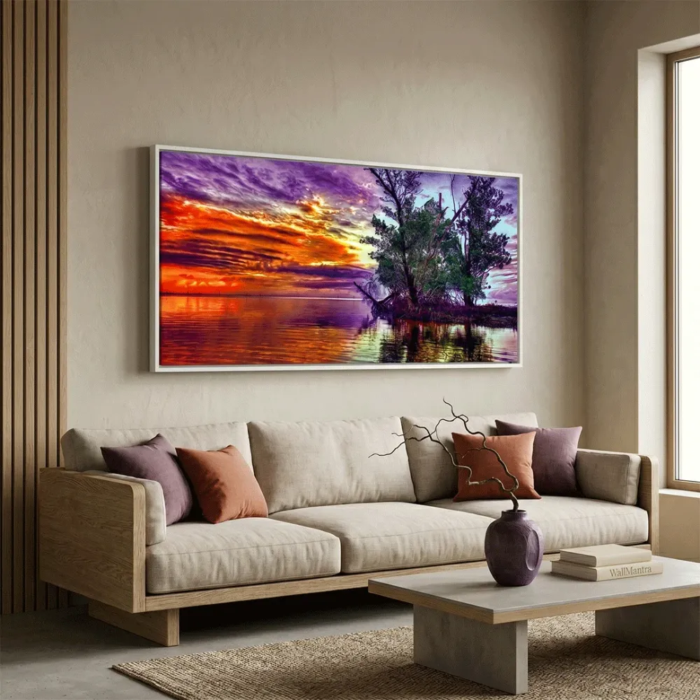 Beautiful Tree and River Scenery Canvas  Wall Hanging With Frame