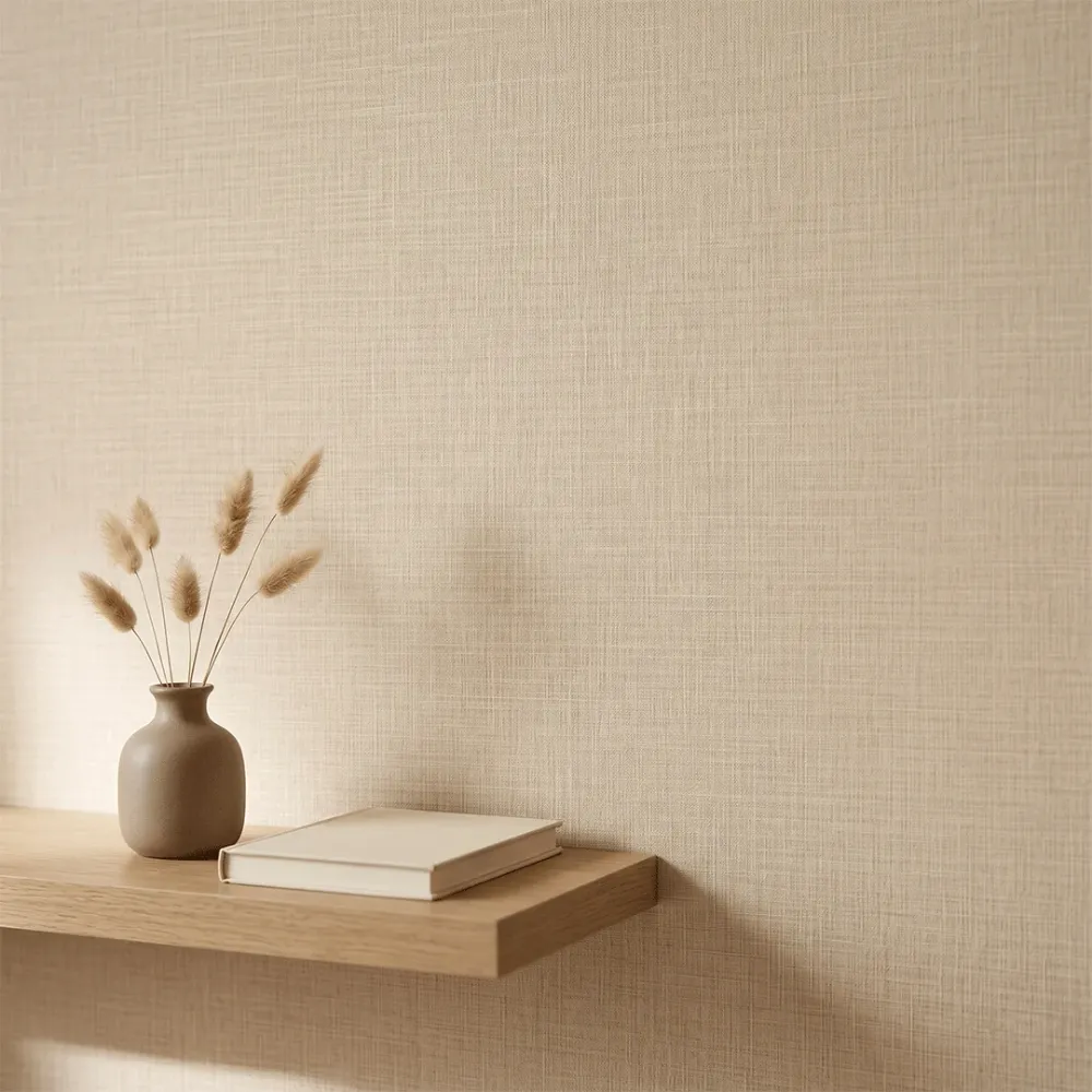 Beige Linen Texture Plain Wallpaper