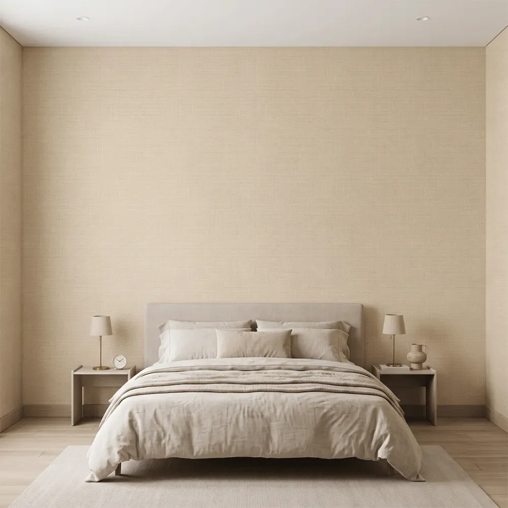 Beige Linen Texture Plain Wallpaper