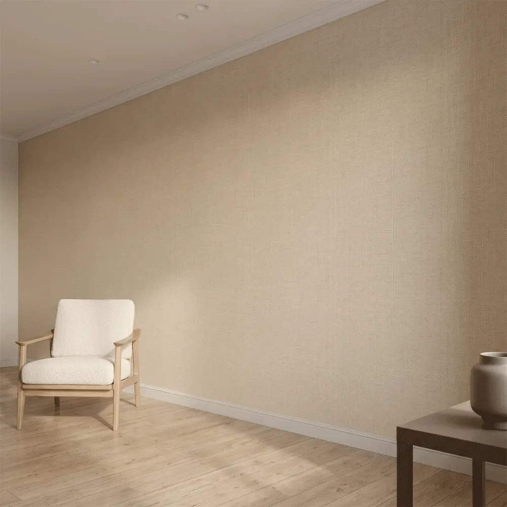Beige Linen Texture Plain Wallpaper