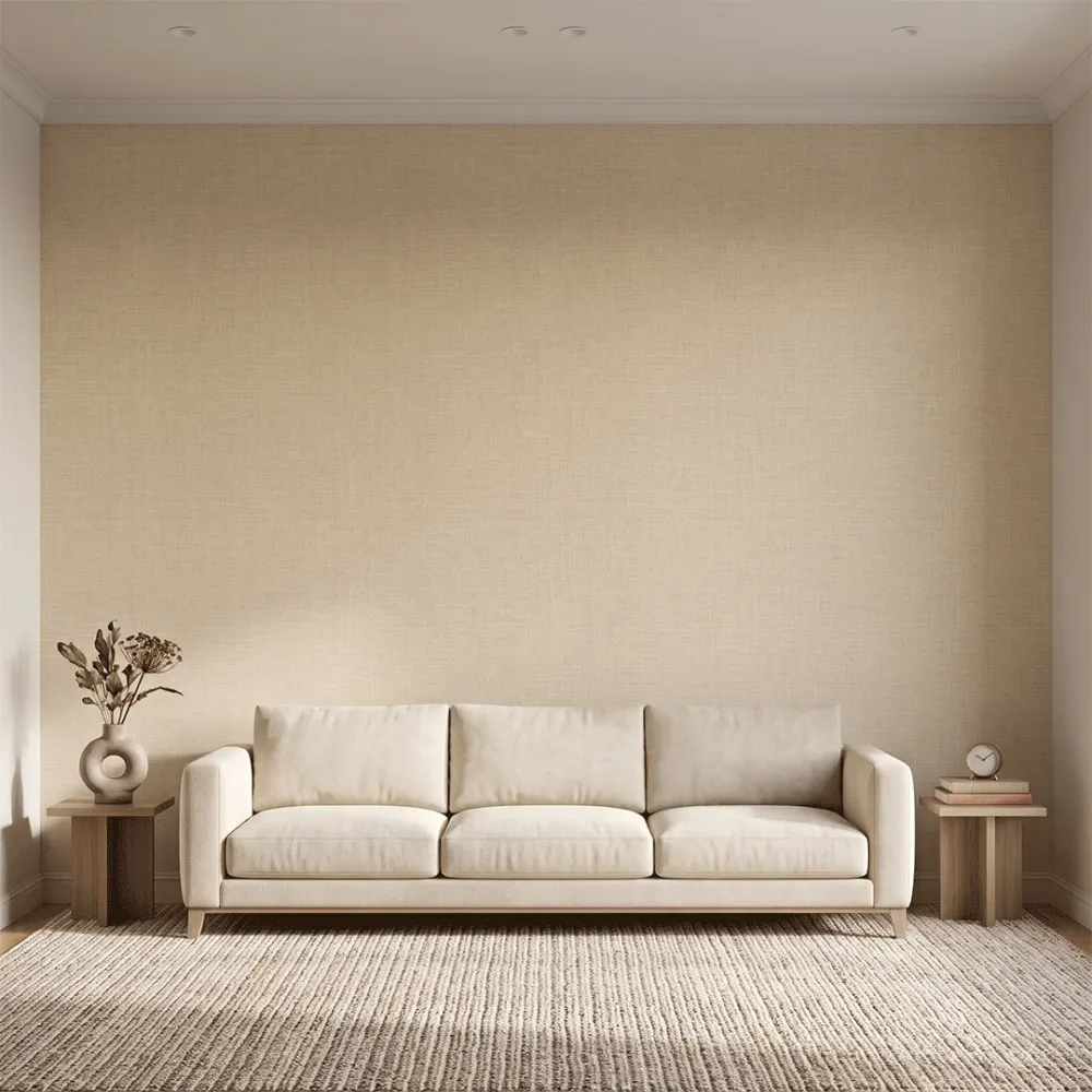 Beige Linen Texture Plain Wallpaper