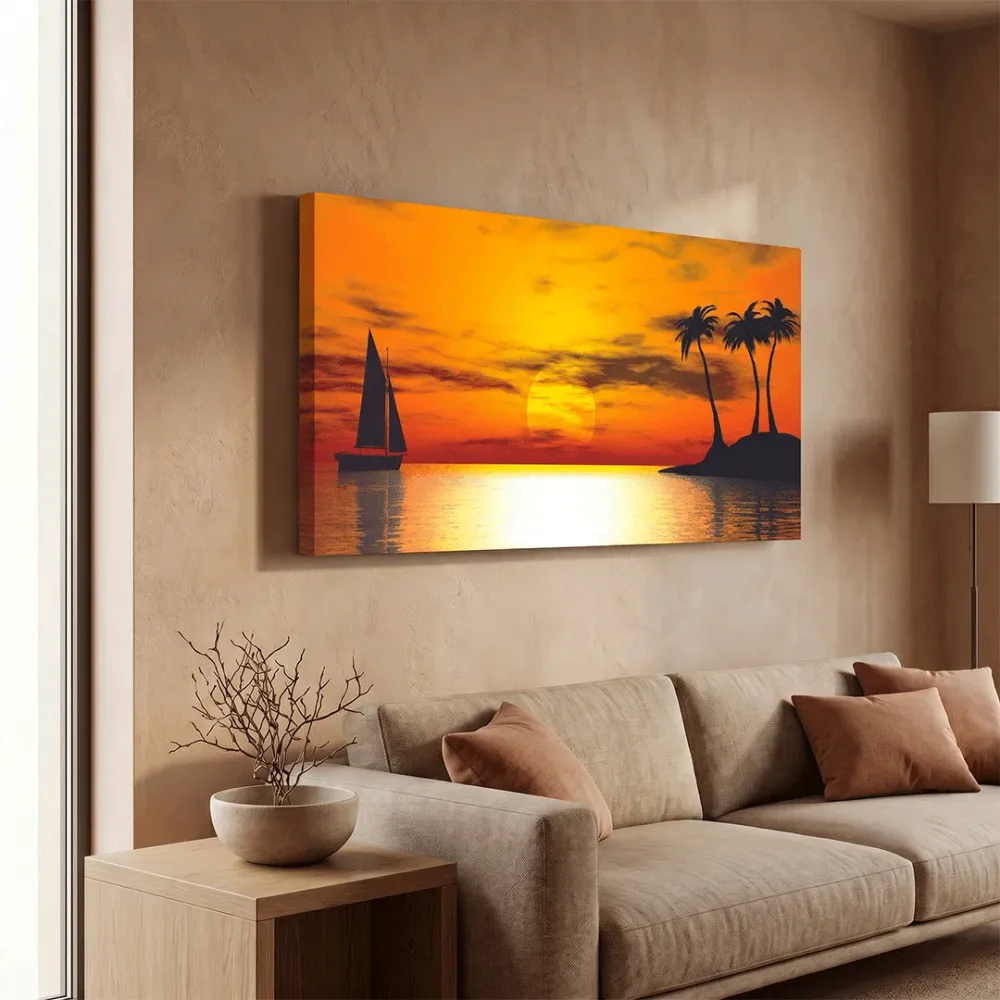 Big Panoramic Beautiful Sunset Scenery Canvas Painting With Floating Frame