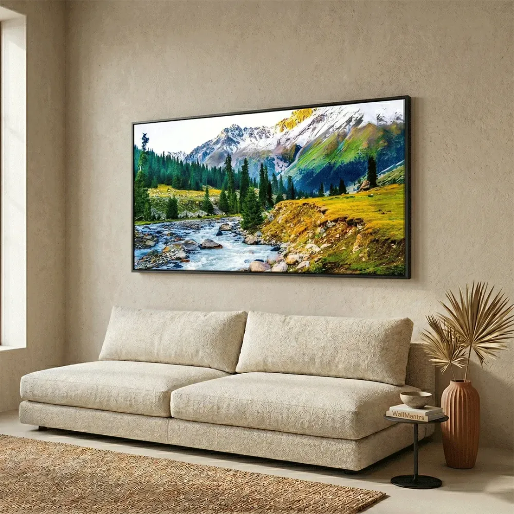 Big Panoramic Beautiful  Valley River Forest Landscape Canvas Painting With Frame