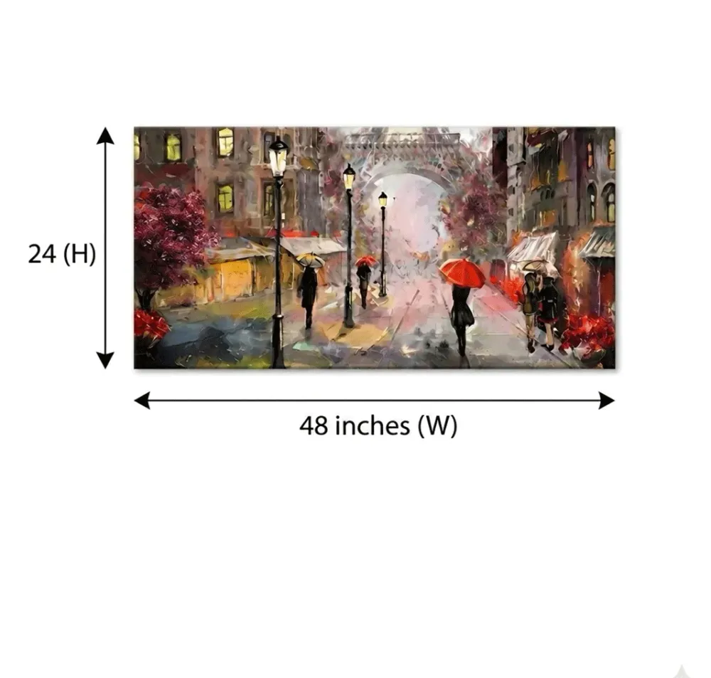 Big Panoramic Paris Street Rainy Day Scenery Canvas  Wall painting With Frame