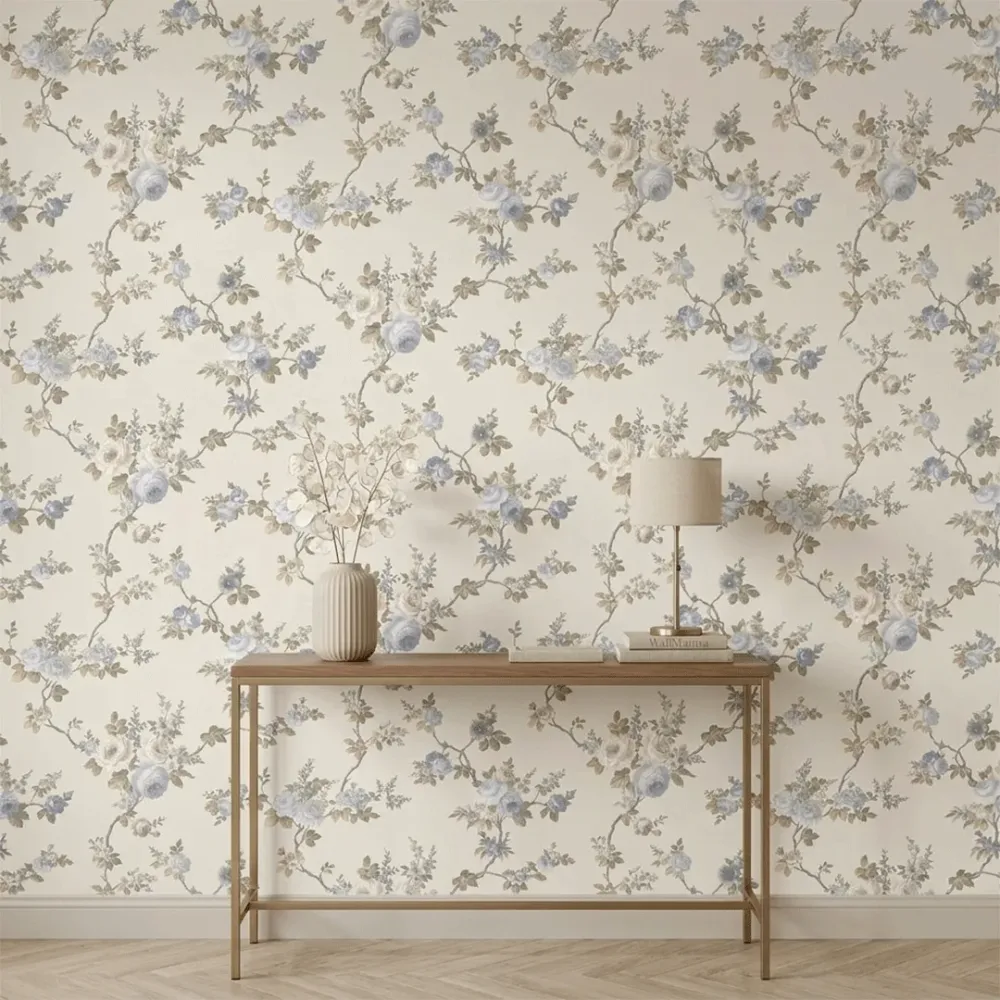 Blue Floral Branches Vintage Botanical Wallpaper