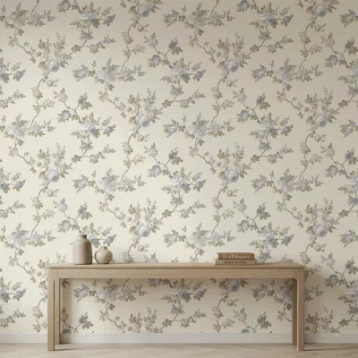 Blue Floral Branches Vintage Botanical Wallpaper