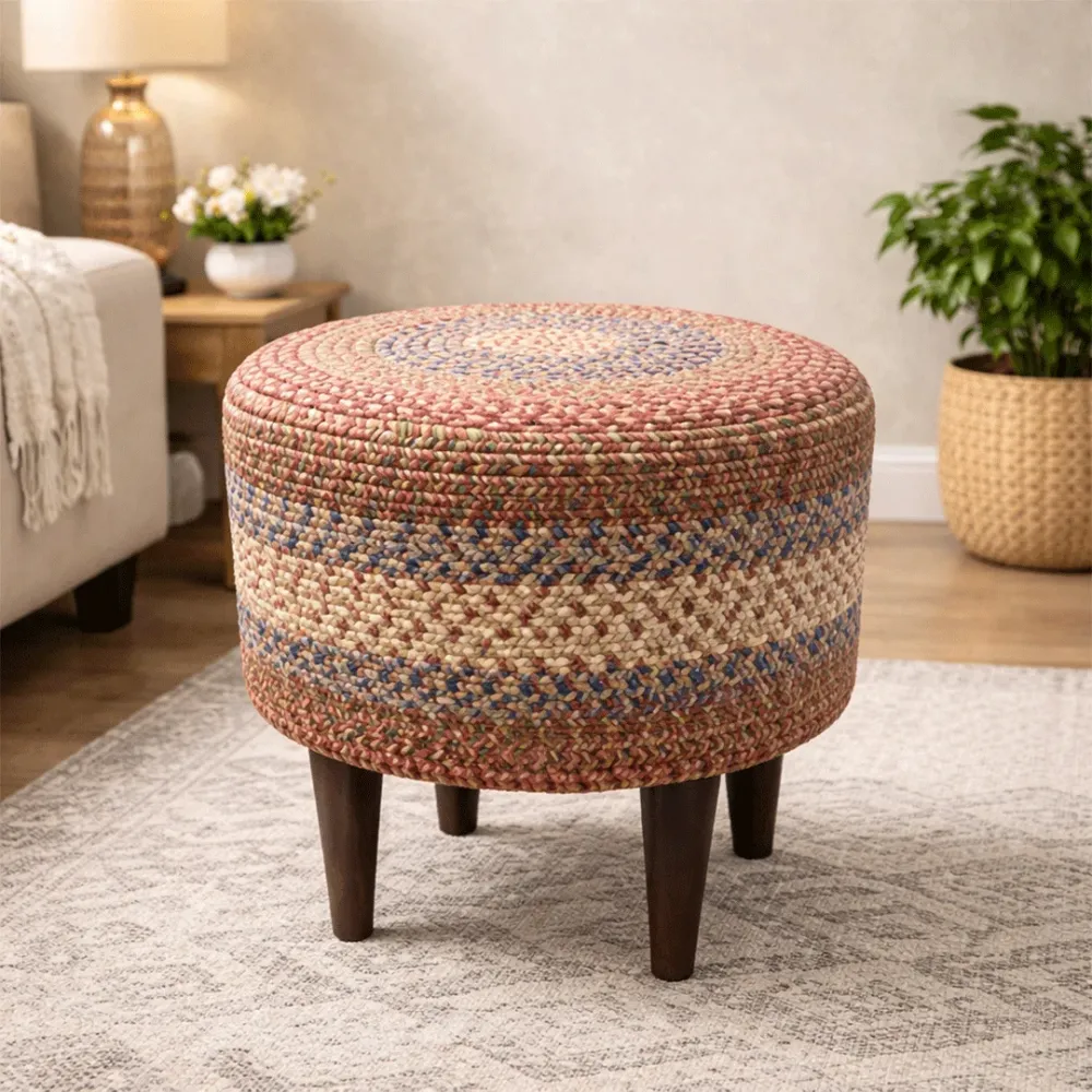 Blush Haven Indoor Round Braided Pouffe Stool 