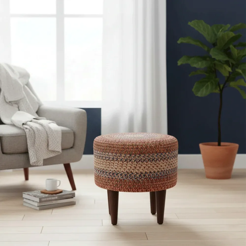 Blush Haven Indoor Round Braided Pouffe Stool 