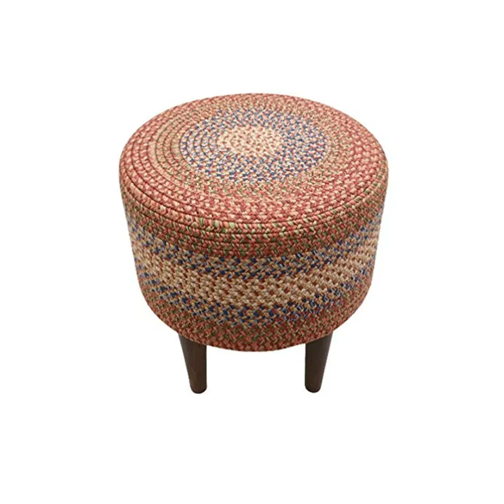Blush Haven Indoor Round Braided Pouffe Stool 