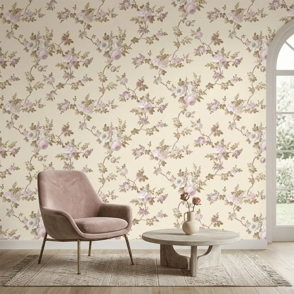Blush Pink Floral Branches Vintage Botanical Wallpaper
