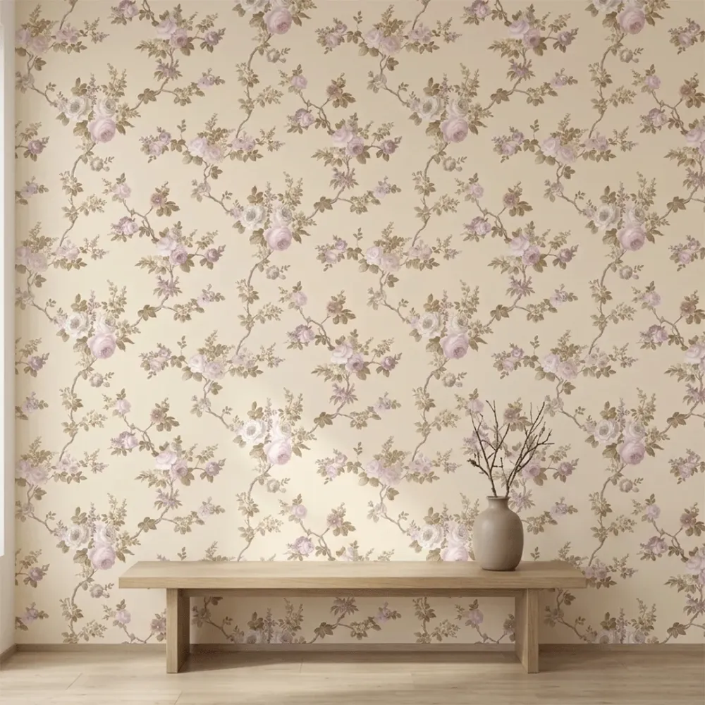 Blush Pink Floral Branches Vintage Botanical Wallpaper