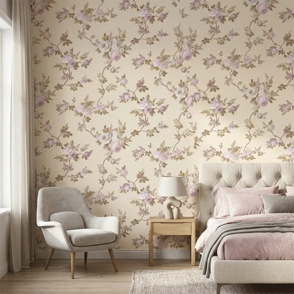 Blush Pink Floral Branches Vintage Botanical Wallpaper