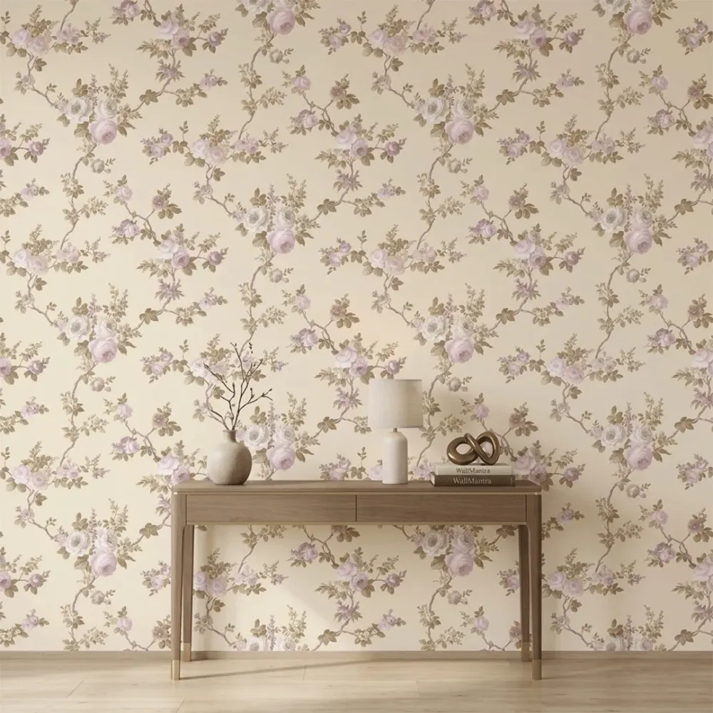 Blush Pink Floral Branches Vintage Botanical Wallpaper