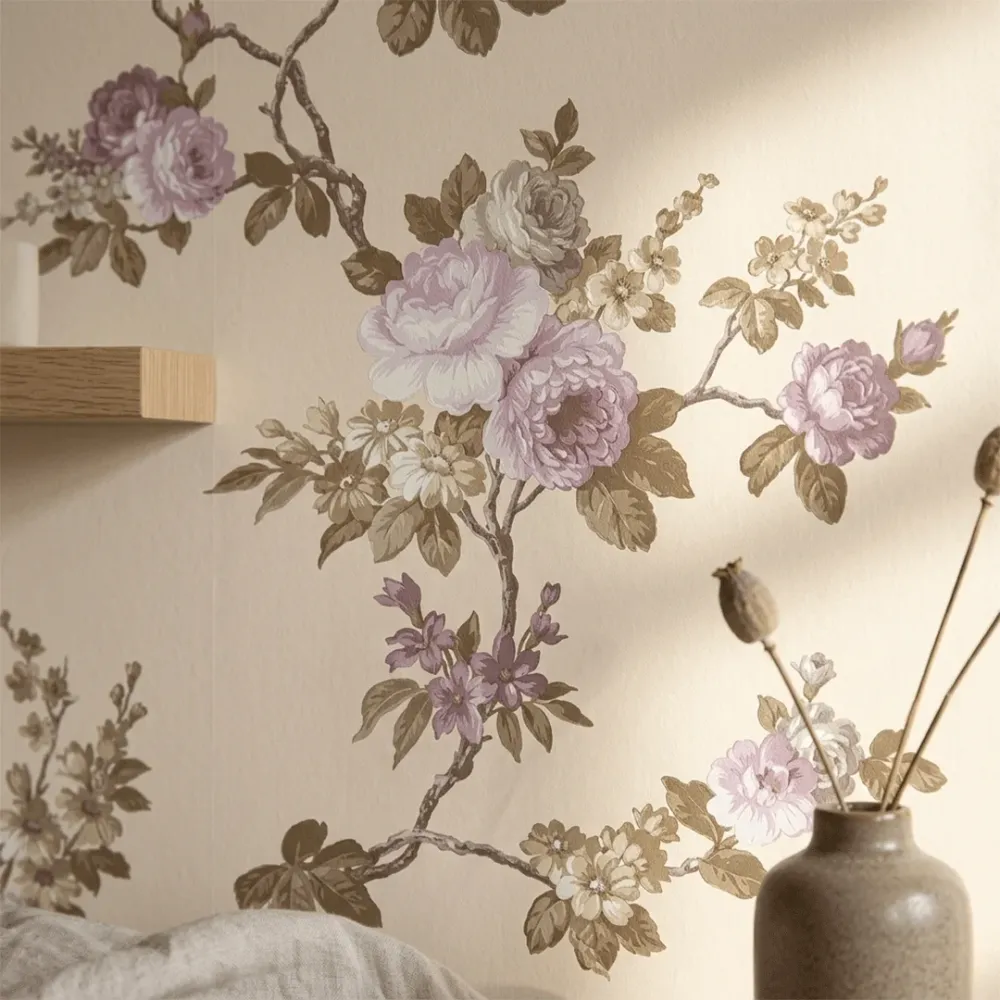 Blush Pink Floral Branches Vintage Botanical Wallpaper