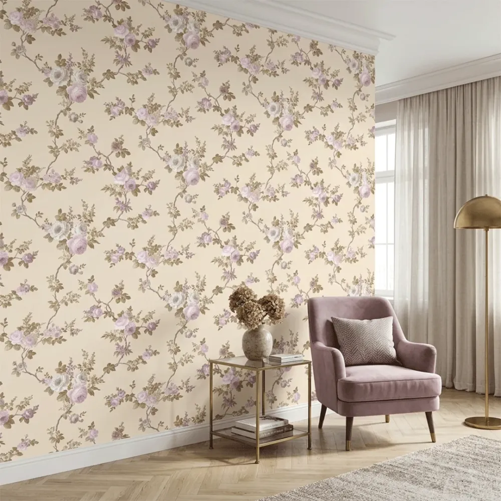 Blush Pink Floral Branches Vintage Botanical Wallpaper