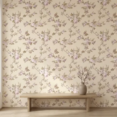 Blush Pink Floral Branches Vintage Botanical Wallpaper