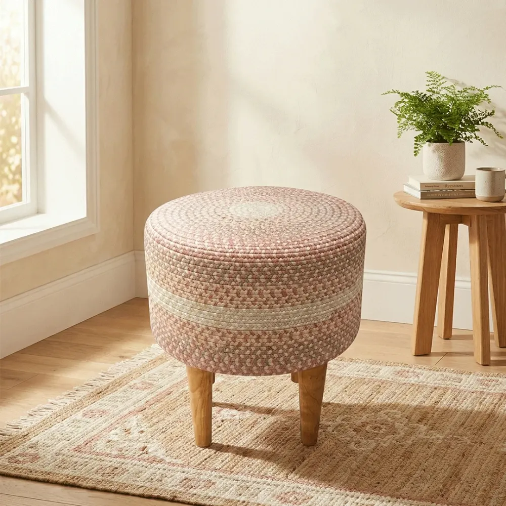 BlushWeave Indoor Round Braided Pouffe Stool 