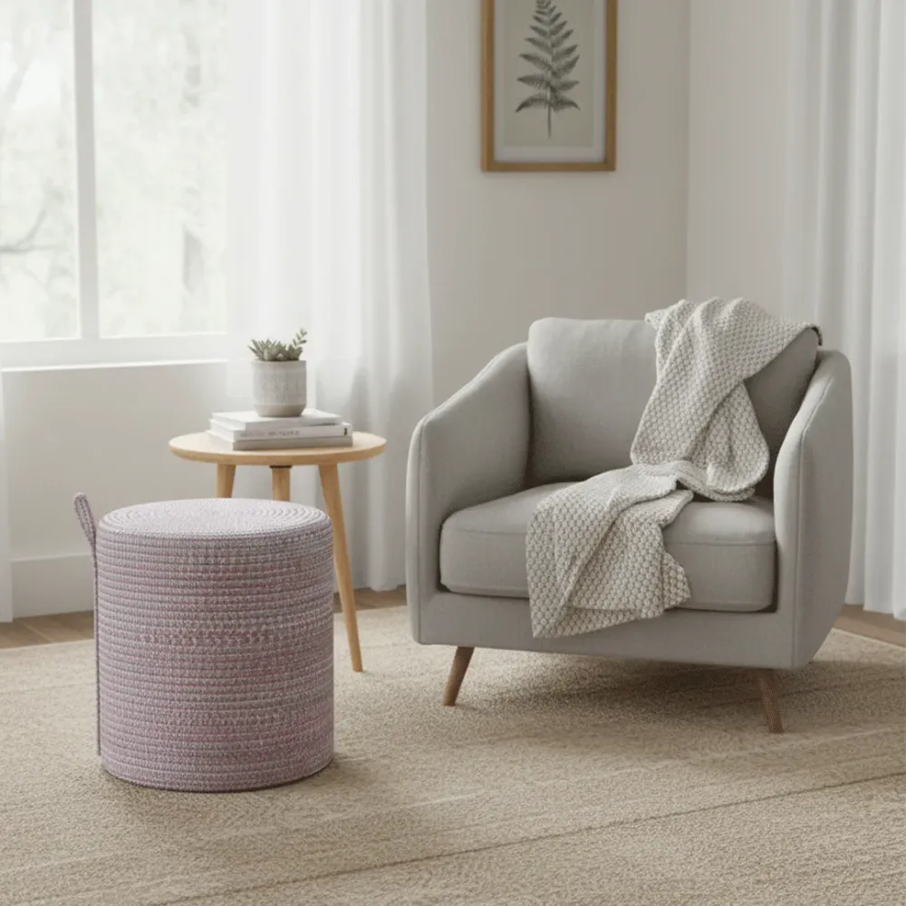 BlushWeave Round Braided Pouffe Stool 
