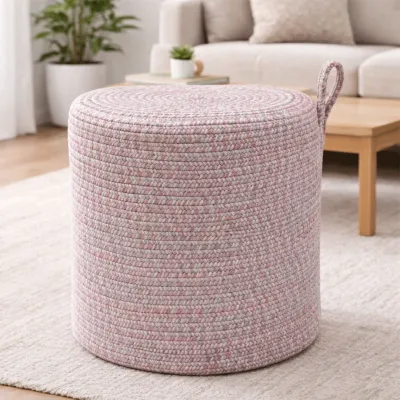 BlushWeave Round Braided Pouffe Stool