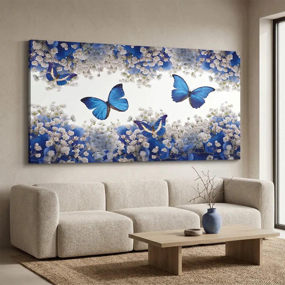Butterflies in Garden Scenery Canvas  Wall Hanging With Frame