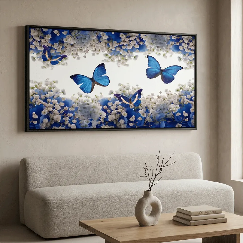 Butterflies in Garden Scenery Canvas  Wall Hanging With Frame