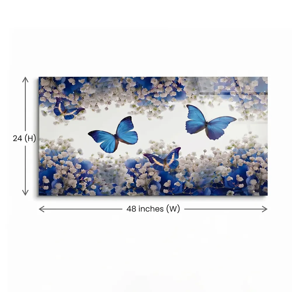 Butterflies in Garden Scenery Canvas  Wall Hanging With Frame