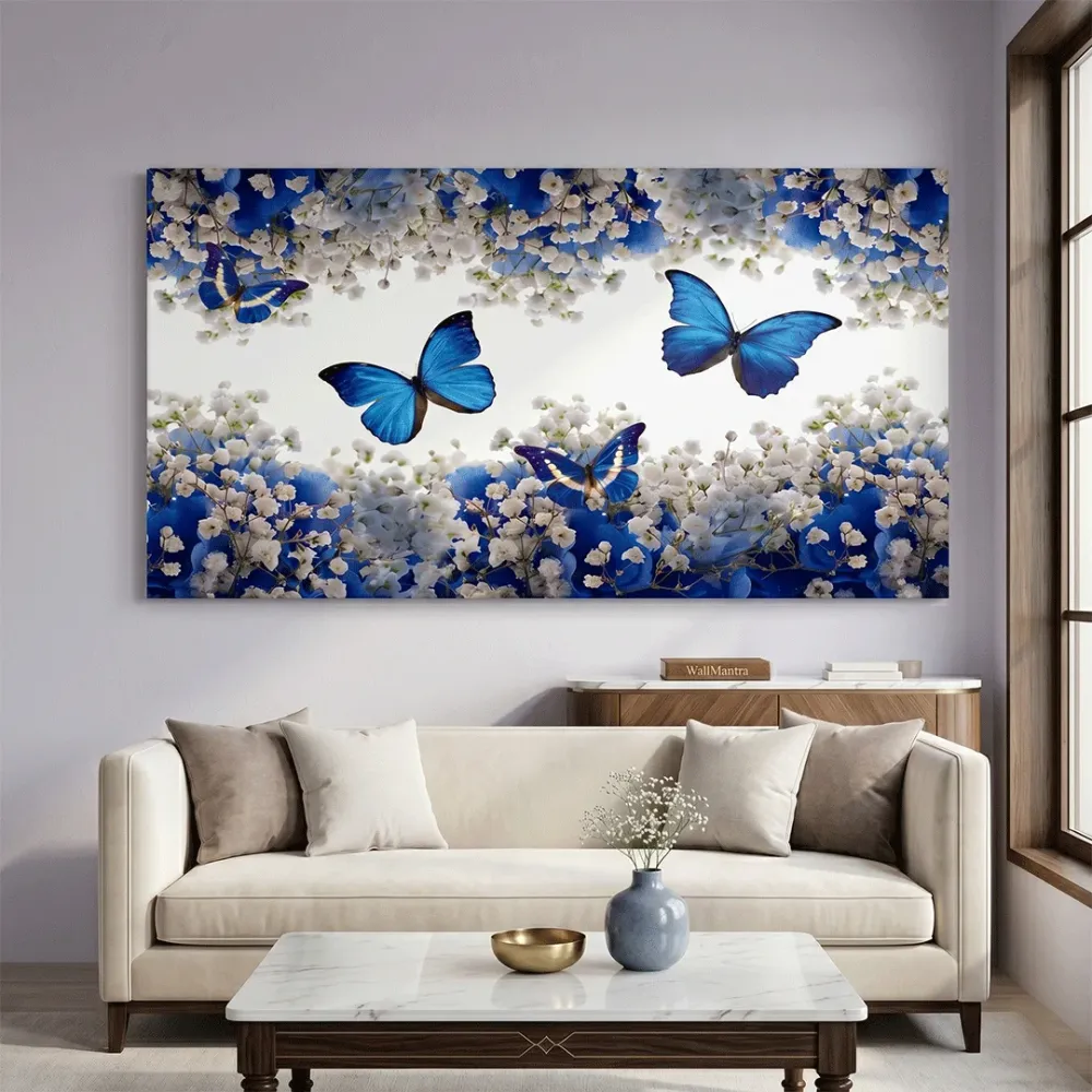 Butterflies in Garden Scenery Canvas  Wall Hanging With Frame
