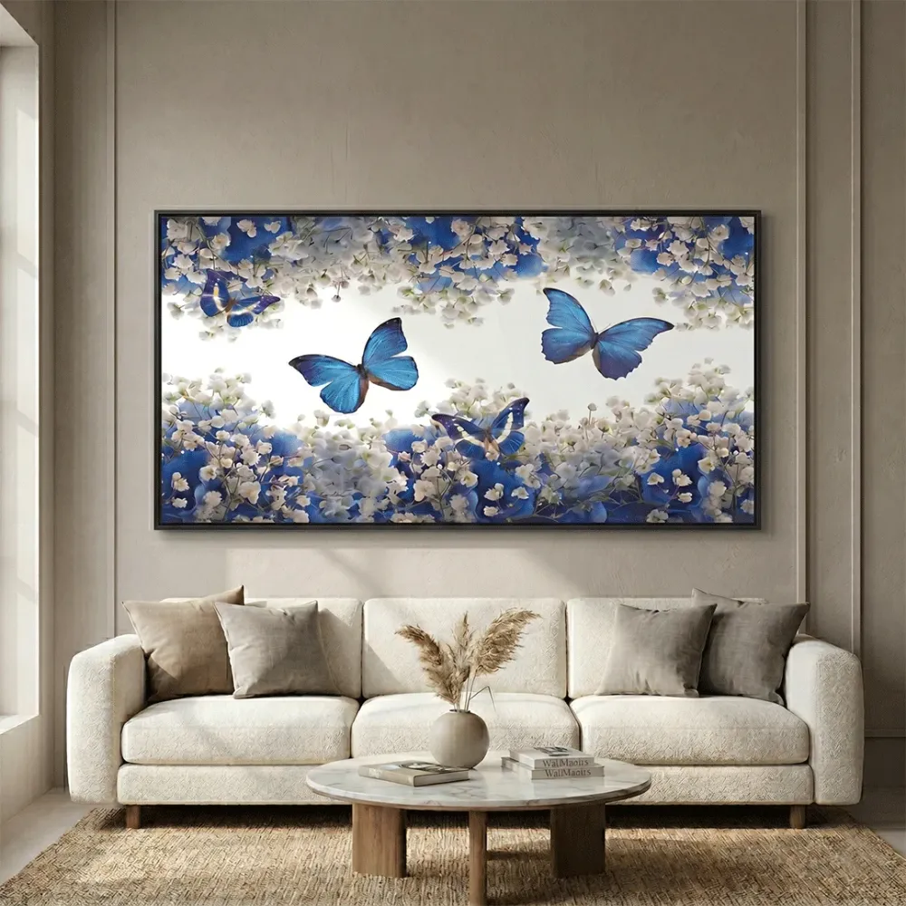 Butterflies in Garden Scenery Canvas  Wall Hanging With Frame