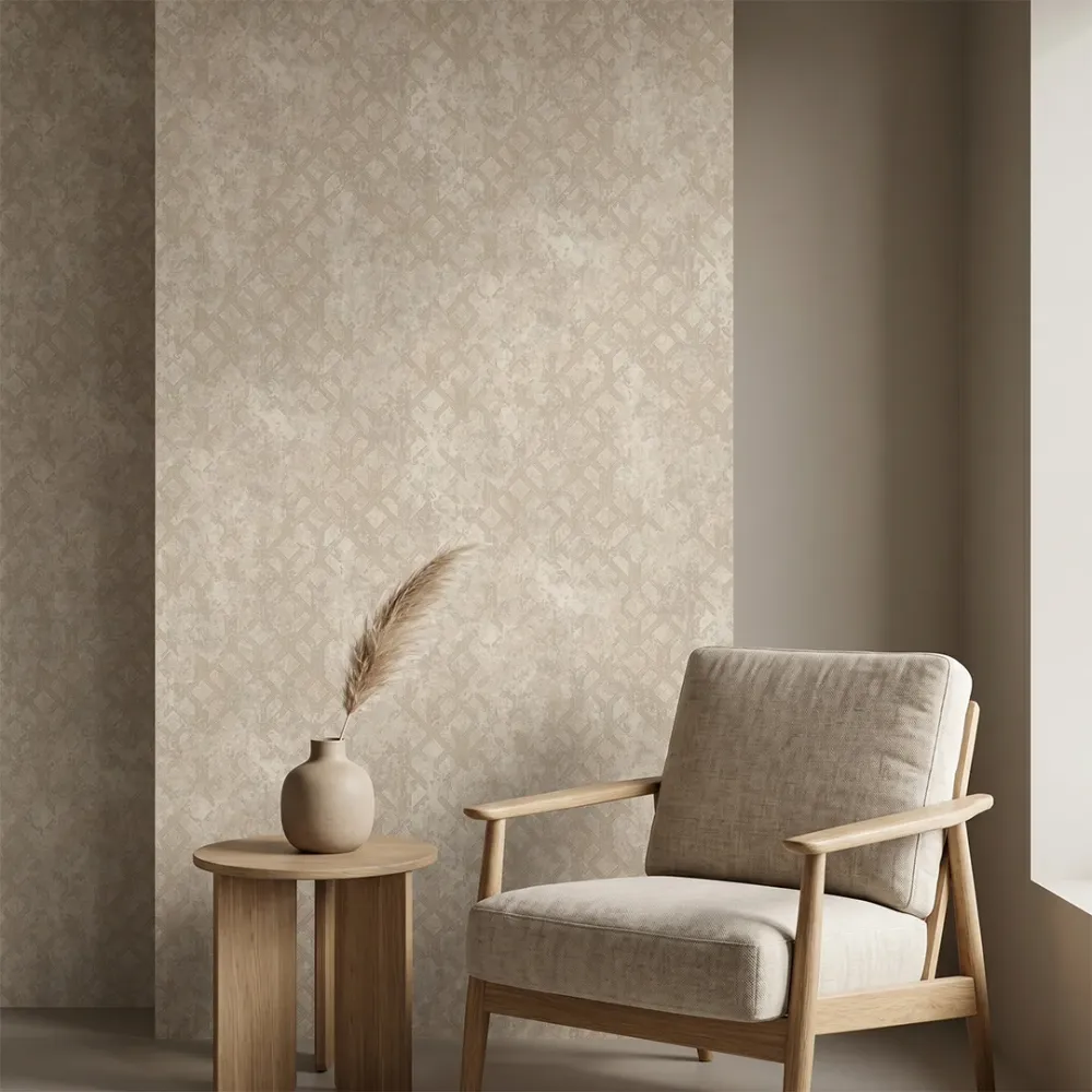 Champagne Ivory Grid Industrial Geometric Wallpaper