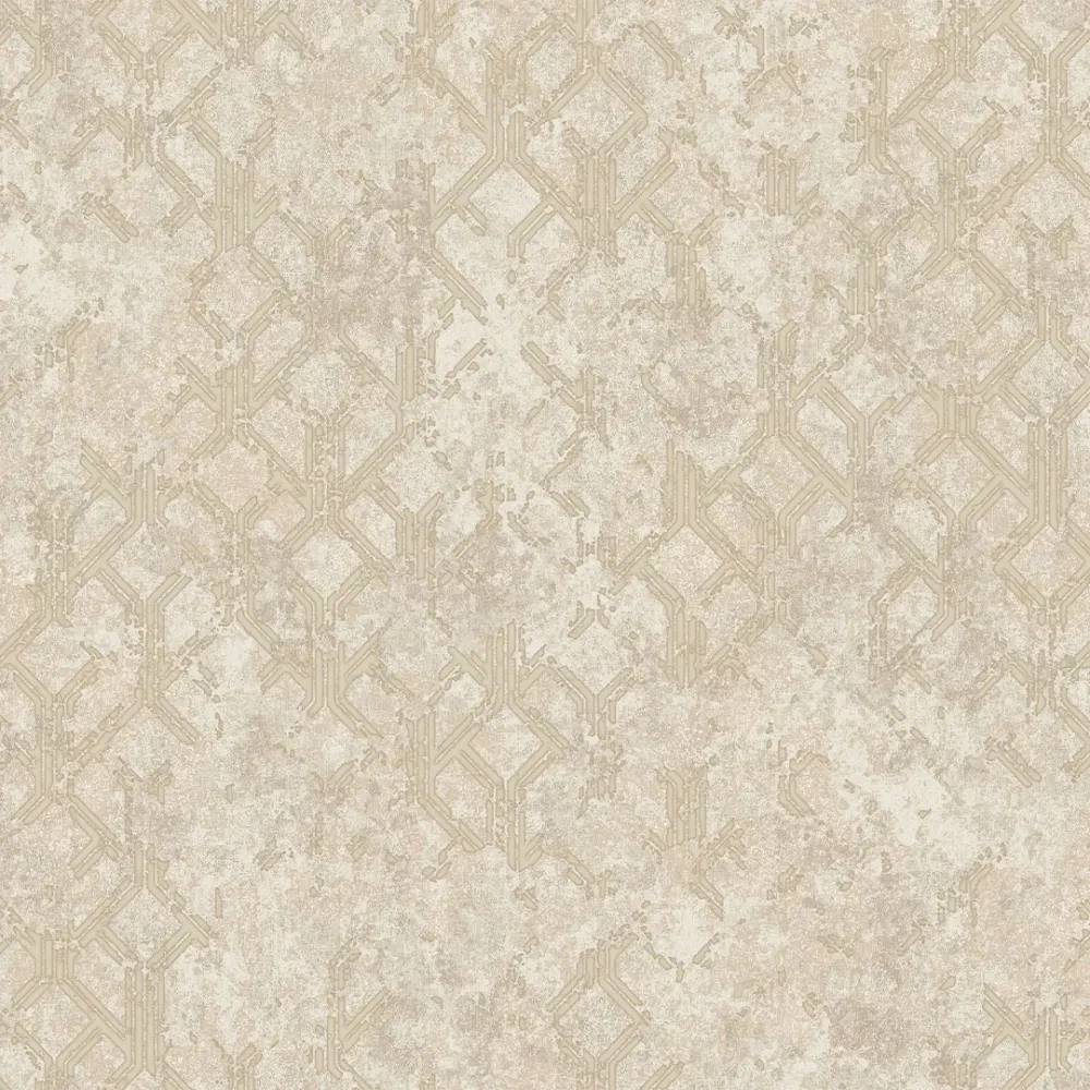 Champagne Ivory Grid Industrial Geometric Wallpaper