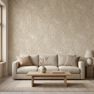 Champagne Ivory Grid Industrial Geometric Wallpaper