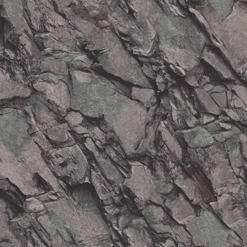 Charcoal Canyon Dual-Tone Textured Stone Wallpaper Dark Grey