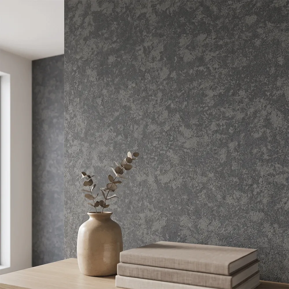 Charcoal Grey Textured Wallpaper | Distressed Stone Effect Wall Covering