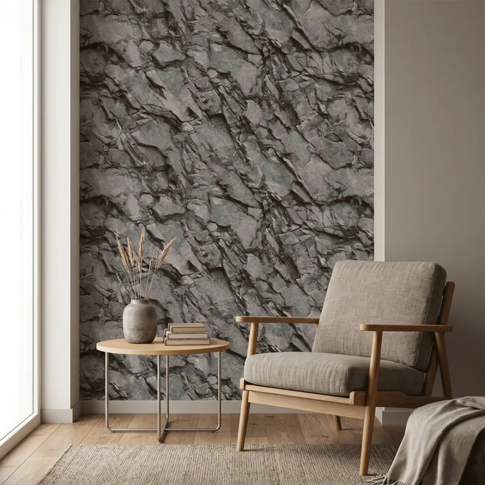 Charcoal Slate Cliff Stone Wallpaper 